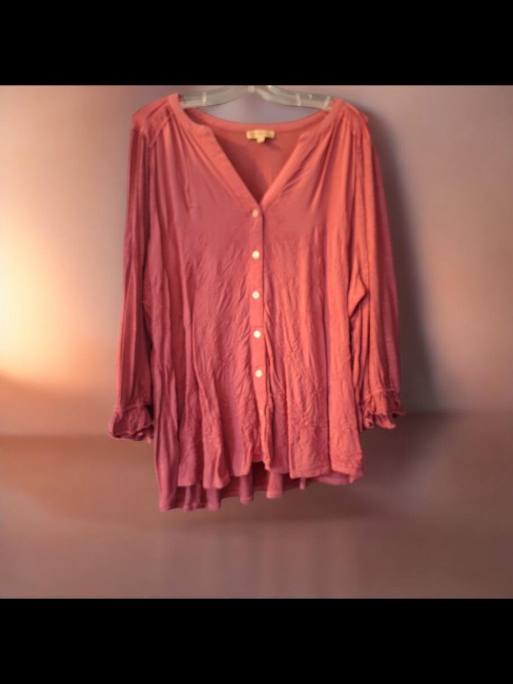Democracy Button-Front V-Neck Blouse - Dusty Rose